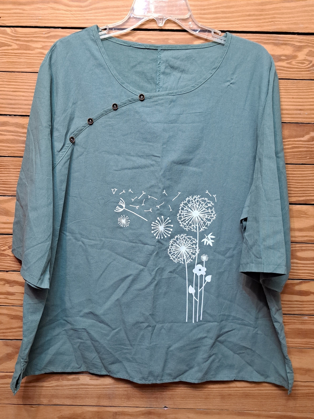 Relaxed Sage Green Tunic with White Dandelion Print